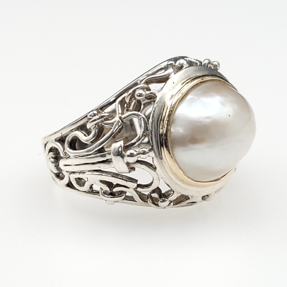 𝅺xl Mabe Pearl filigree ring size 7.0